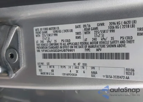 2017 Ford Escape Se из США, поврежденный, VIN 1FMCU0GD2HUB76901